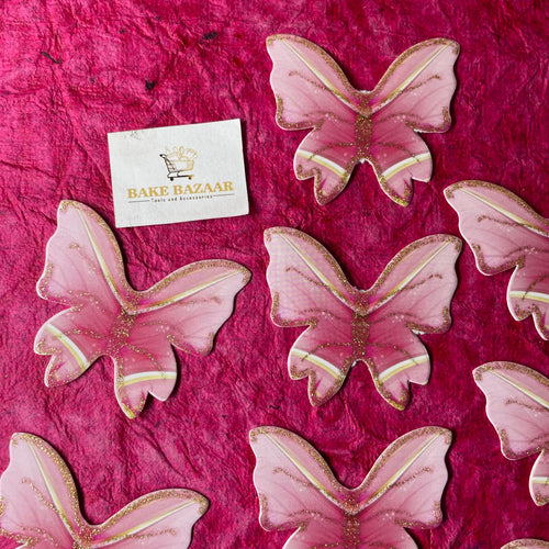 10pcs Pink Glitter Butterfly Paper Topper