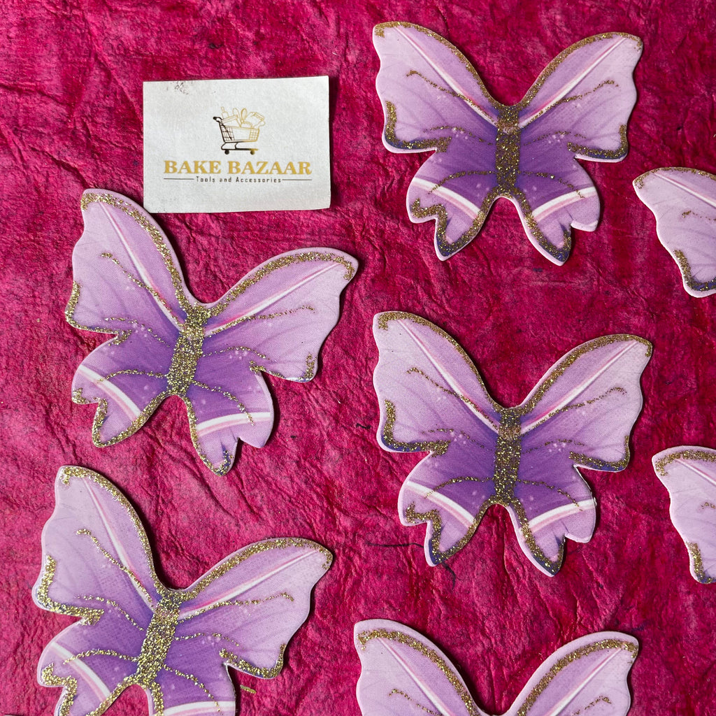 10pcs Purple Glitter Butterfly Paper Topper