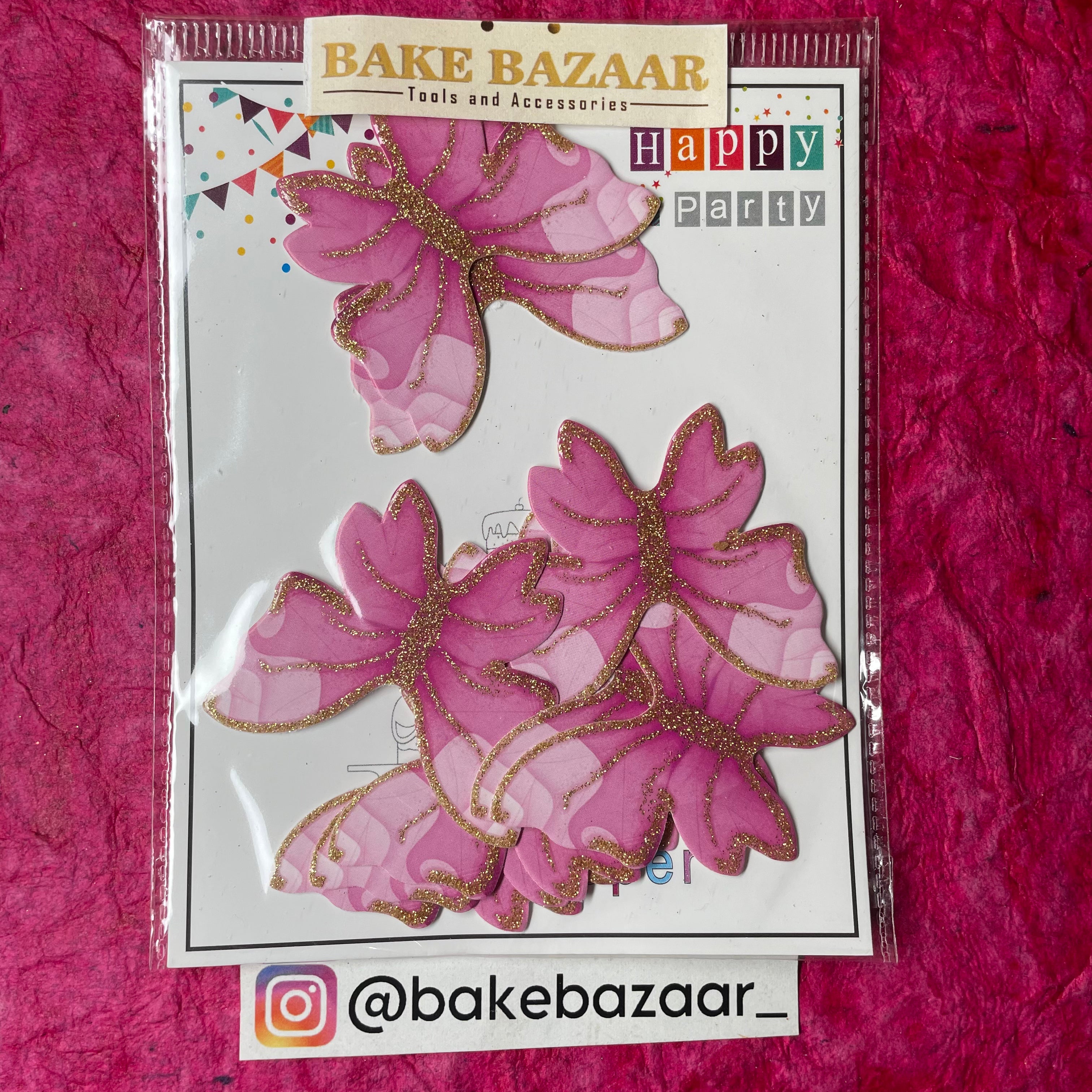 10pcs Pink Glitter Butterfly Paper Topper