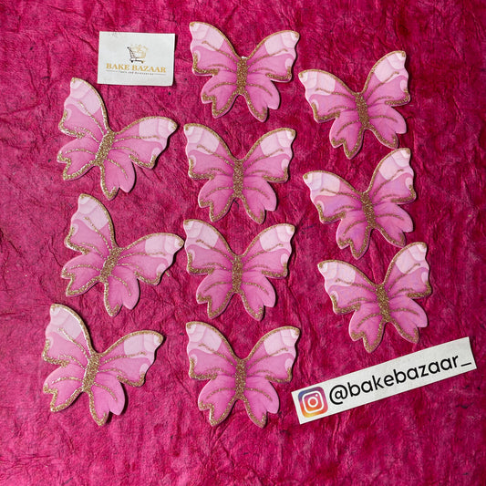 10pcs Pink Glitter Butterfly Paper Topper
