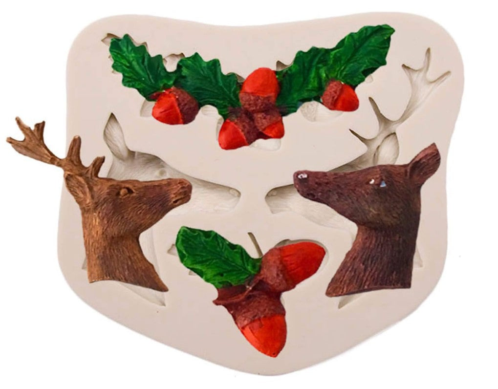 Deer Holly Leaf Shaped Fondant Mould