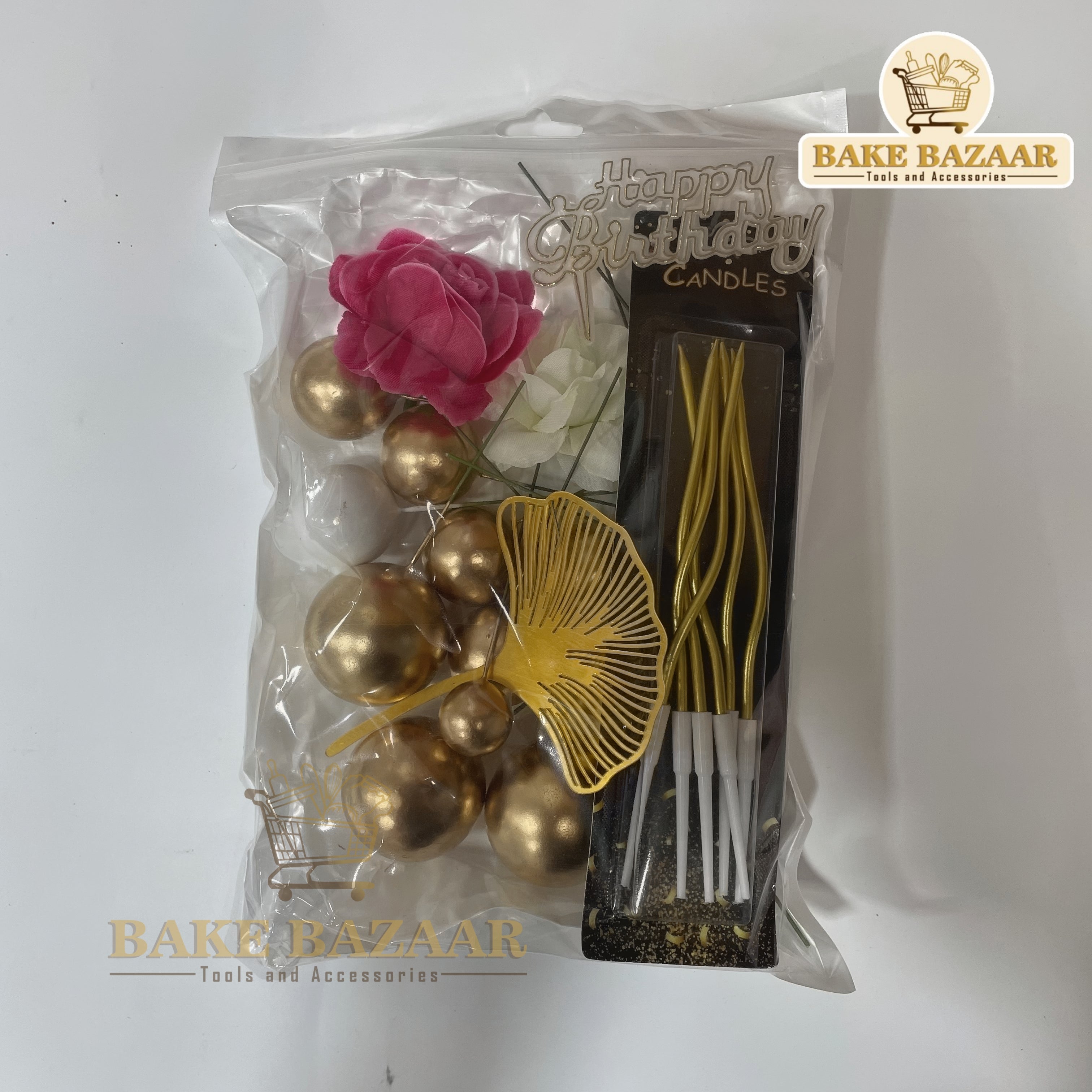 Palm Leaf Gold Theme Happy Birthday Cake Topper Set