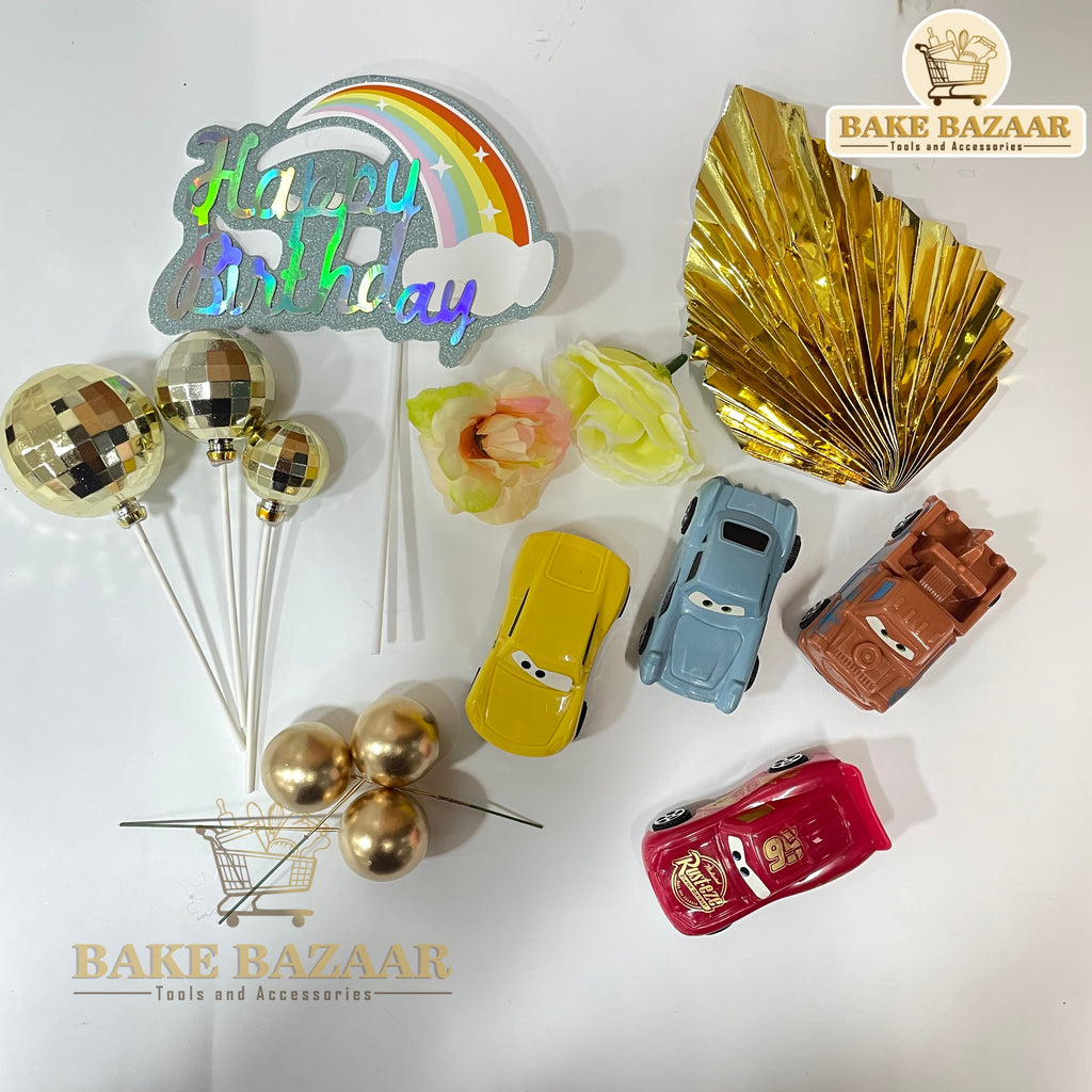 Car Theme Happy Birthday Cake Topper Set