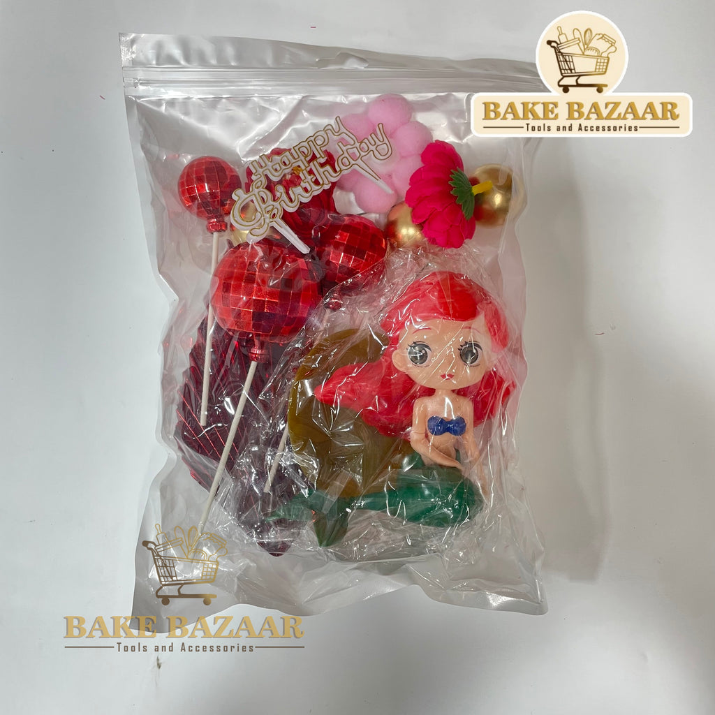 Mermaid Theme Happy Birthday Cake Topper Set