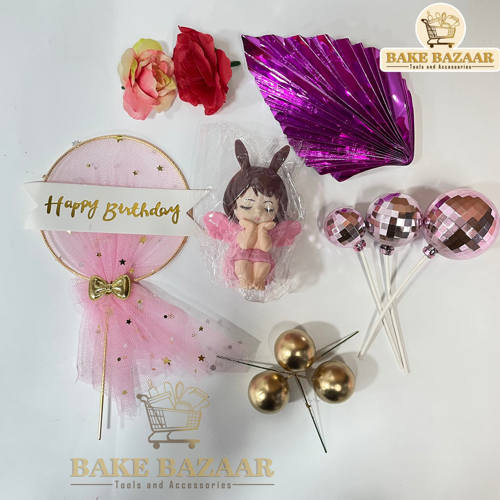 Angel Theme Happy Birthday Cake Topper Set