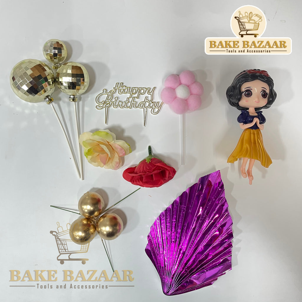 Snow White Theme Happy Birthday Cake Topper Set