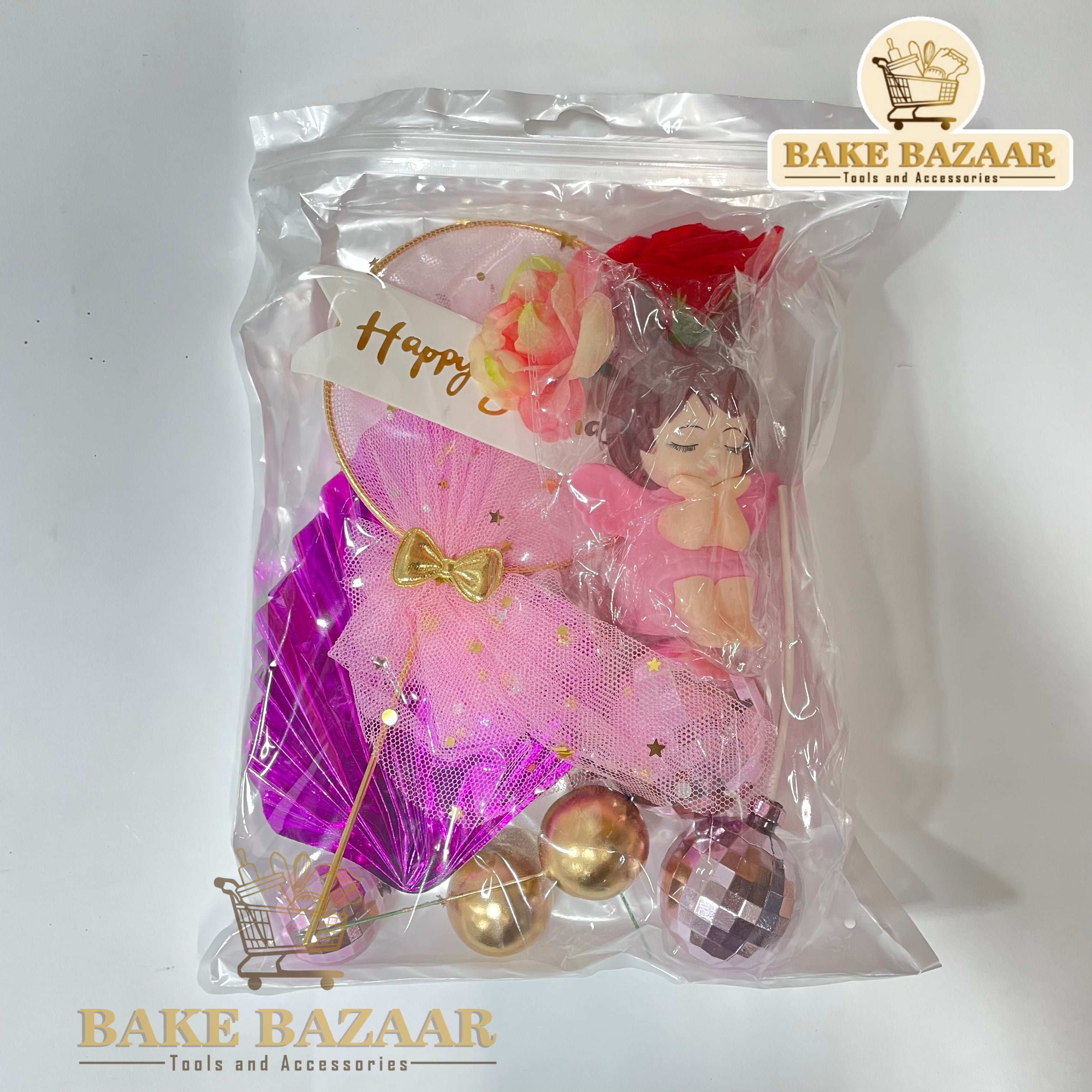 Angel Theme Happy Birthday Cake Topper Set