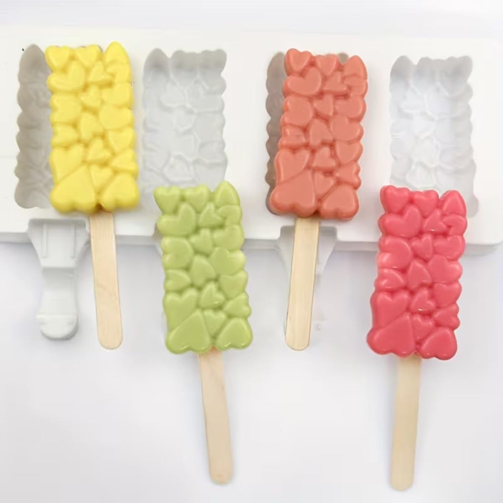 Heart Pattern Cakesicle Silicone Mold for Chocolate Pop 4 Cavity