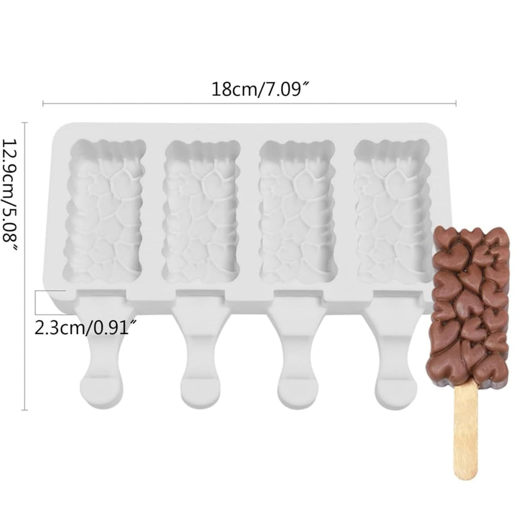 Heart Pattern Cakesicle Silicone Mold for Chocolate Pop 4 Cavity