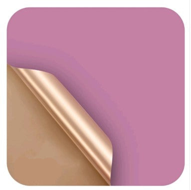 Pink vinyl sheet with gold border and dimensions on a white background