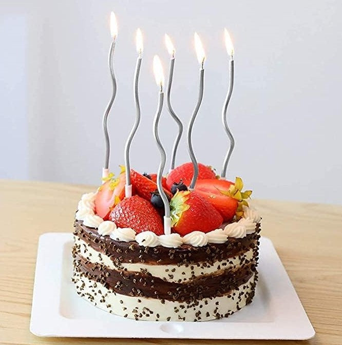 6pc Twisty Metallic Silver Candles