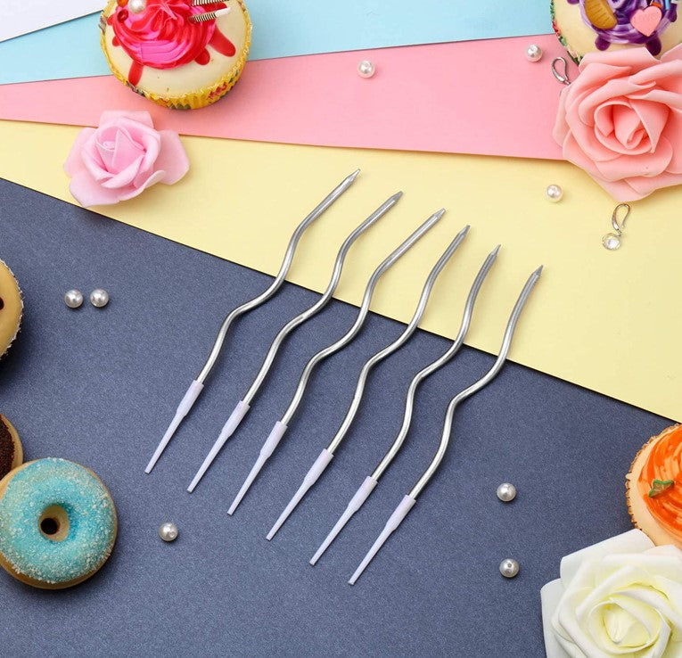 6pc Twisty Metallic Silver Candles