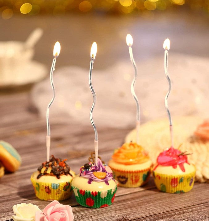 6pc Twisty Metallic Silver Candles