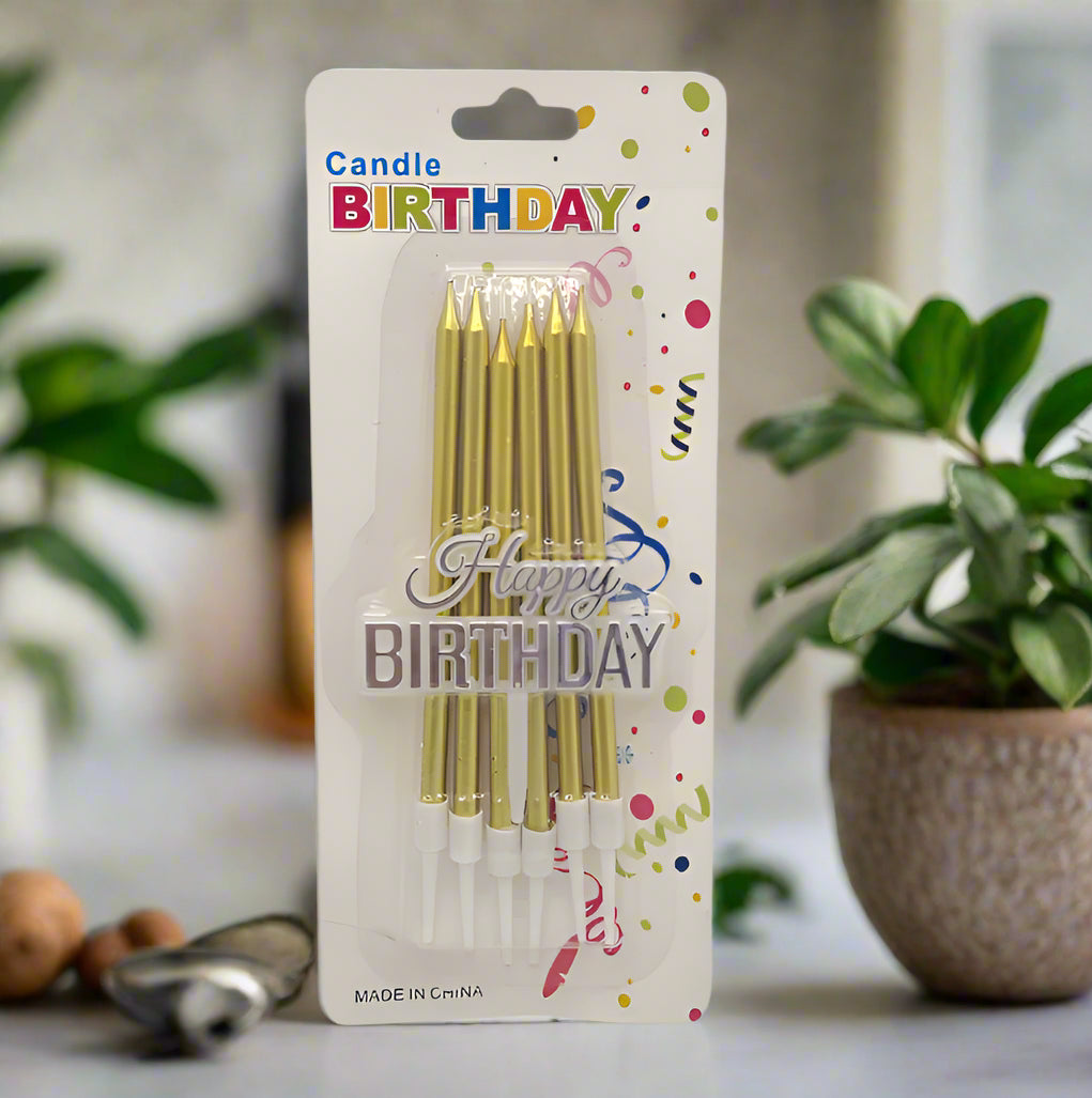6pc Golden Candle with Happy Birthday Topper