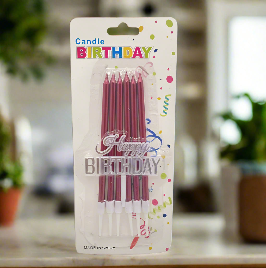 6pc Red Candle with Happy Birthday Topper