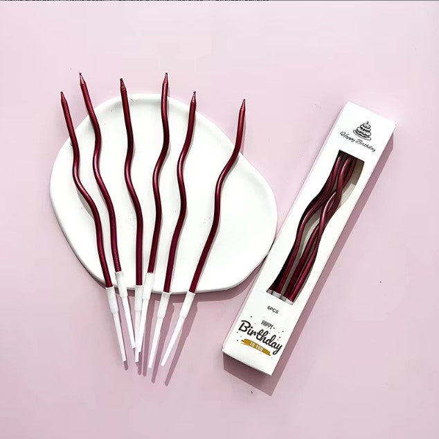 6pc Twisty Metallic Red Candles