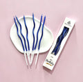6pc Twisty Metallic Blue Candles