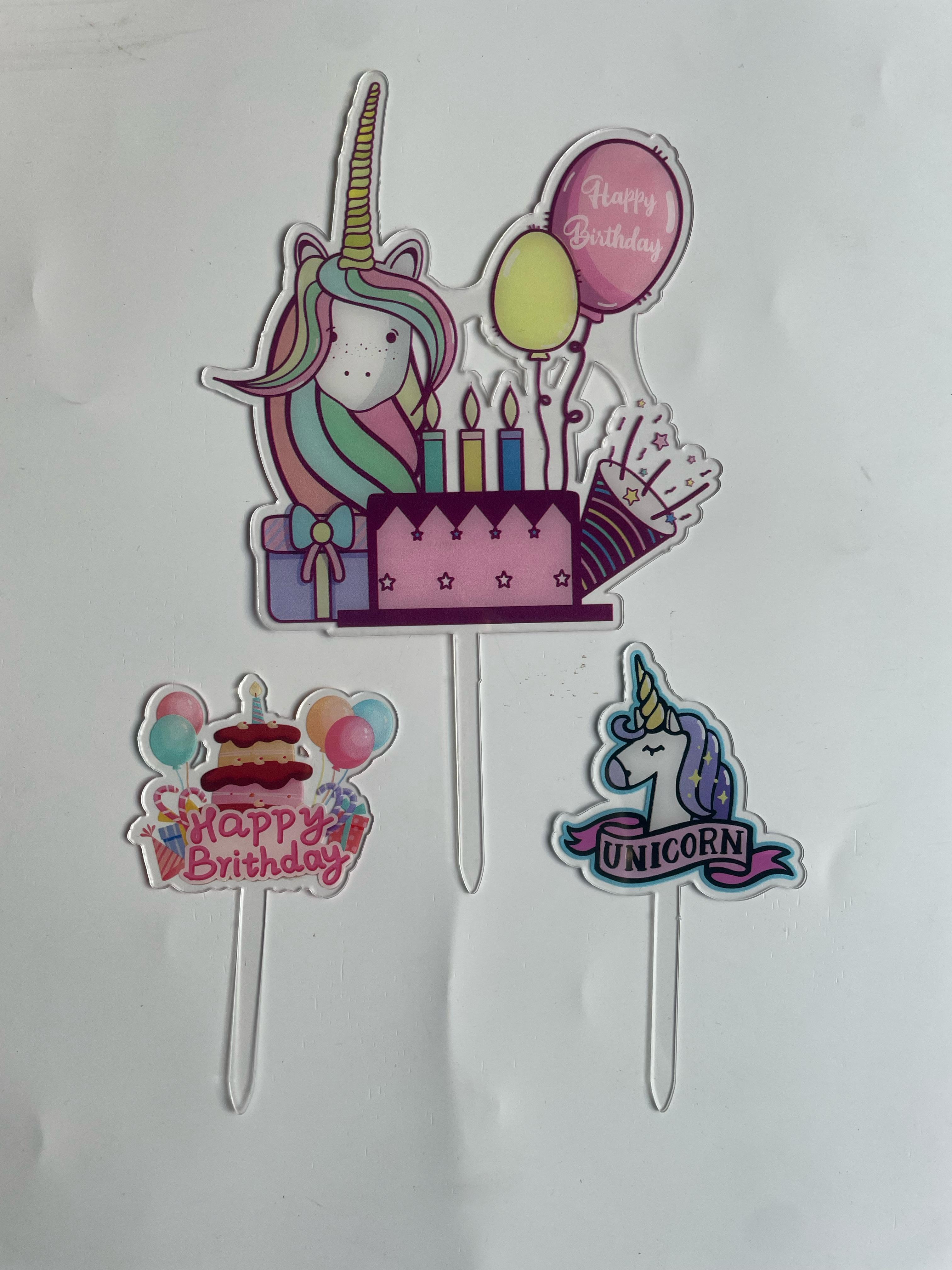 3pc Happy Birthday Unicorn Topper