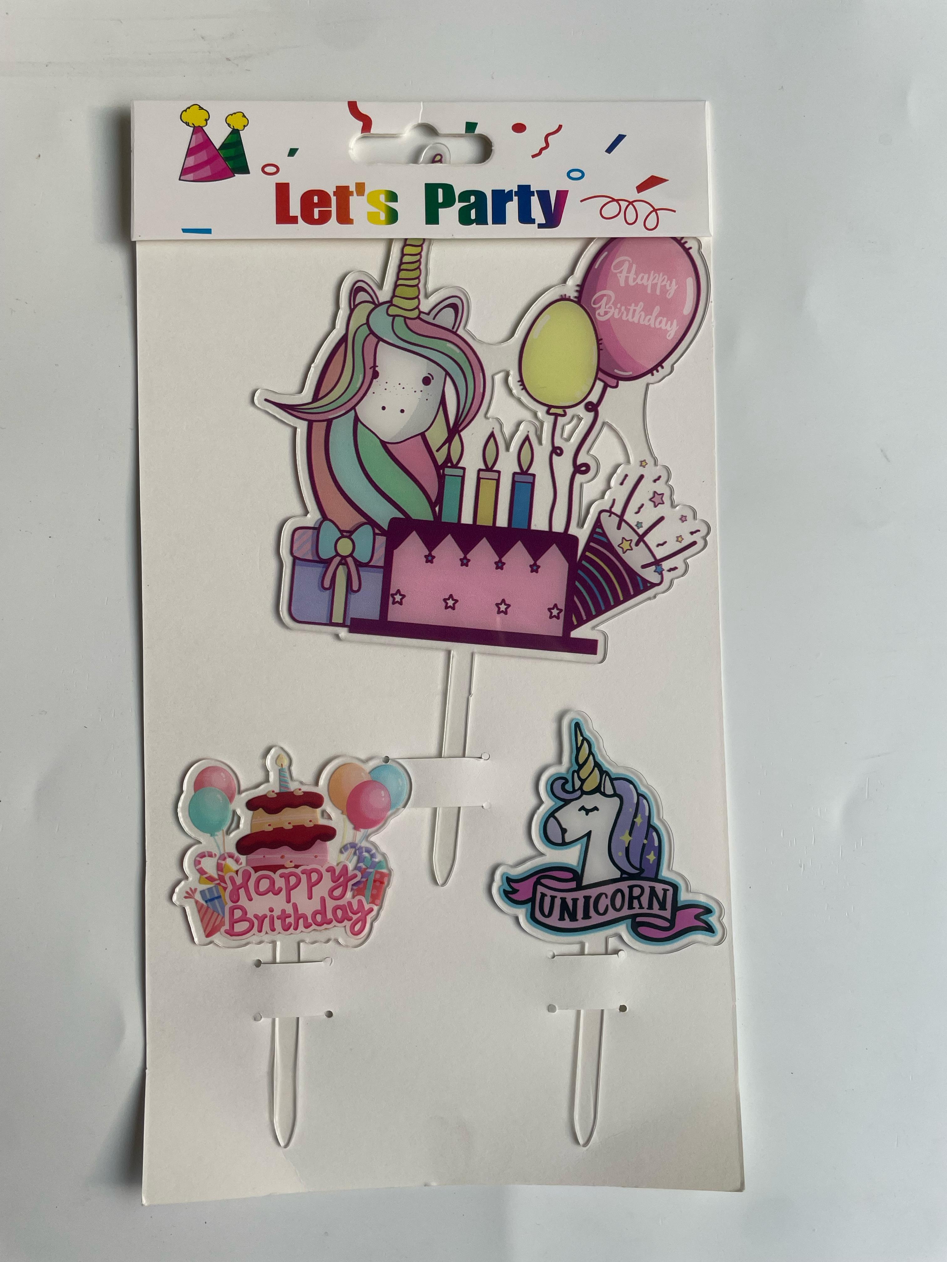 3pc Happy Birthday Unicorn Topper