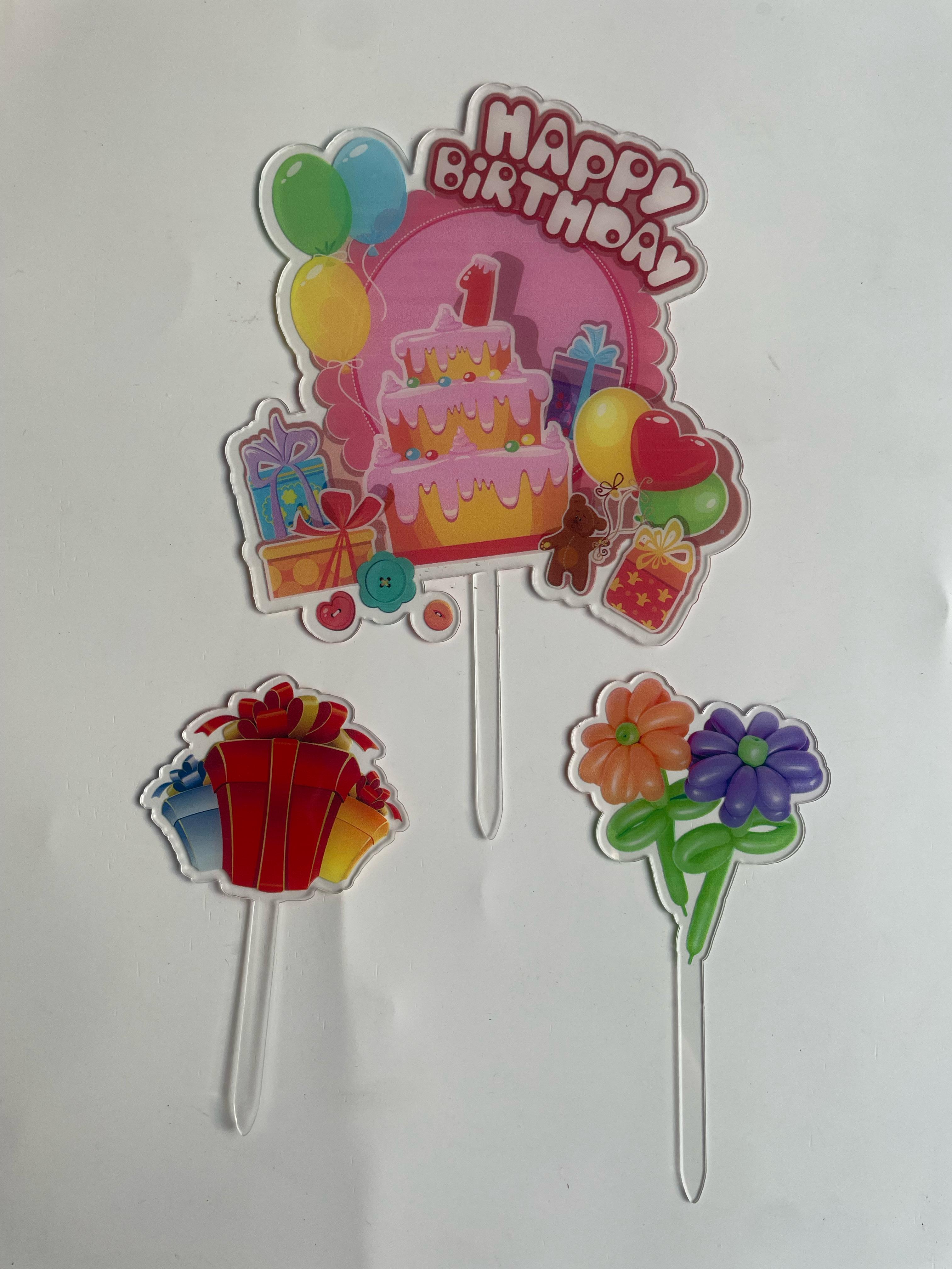 3pc Happy Birthday Cake Topper
