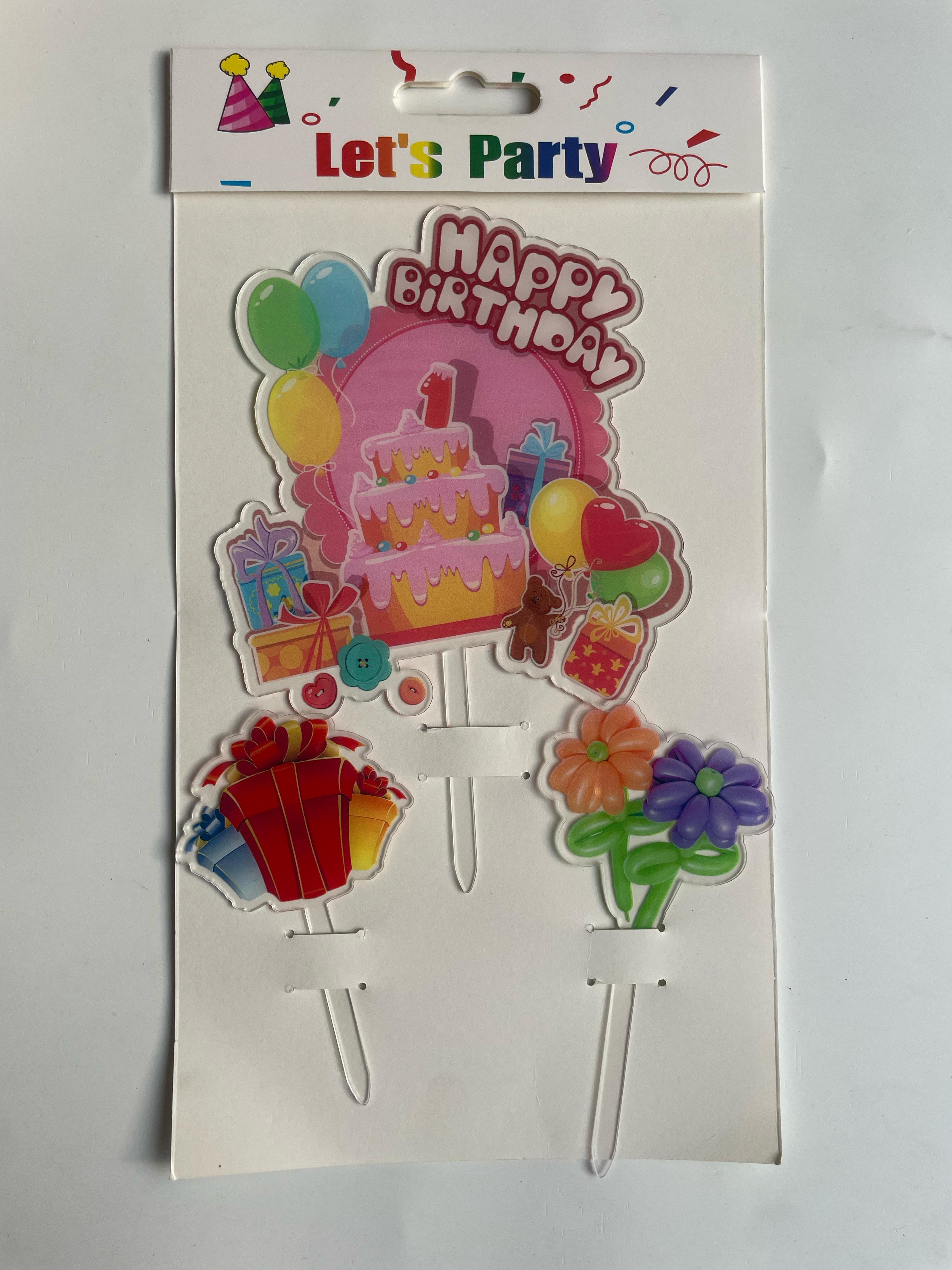 3pc Happy Birthday Cake Topper