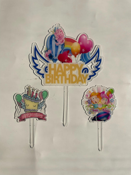 3pc Happy Birthday Wings Topper
