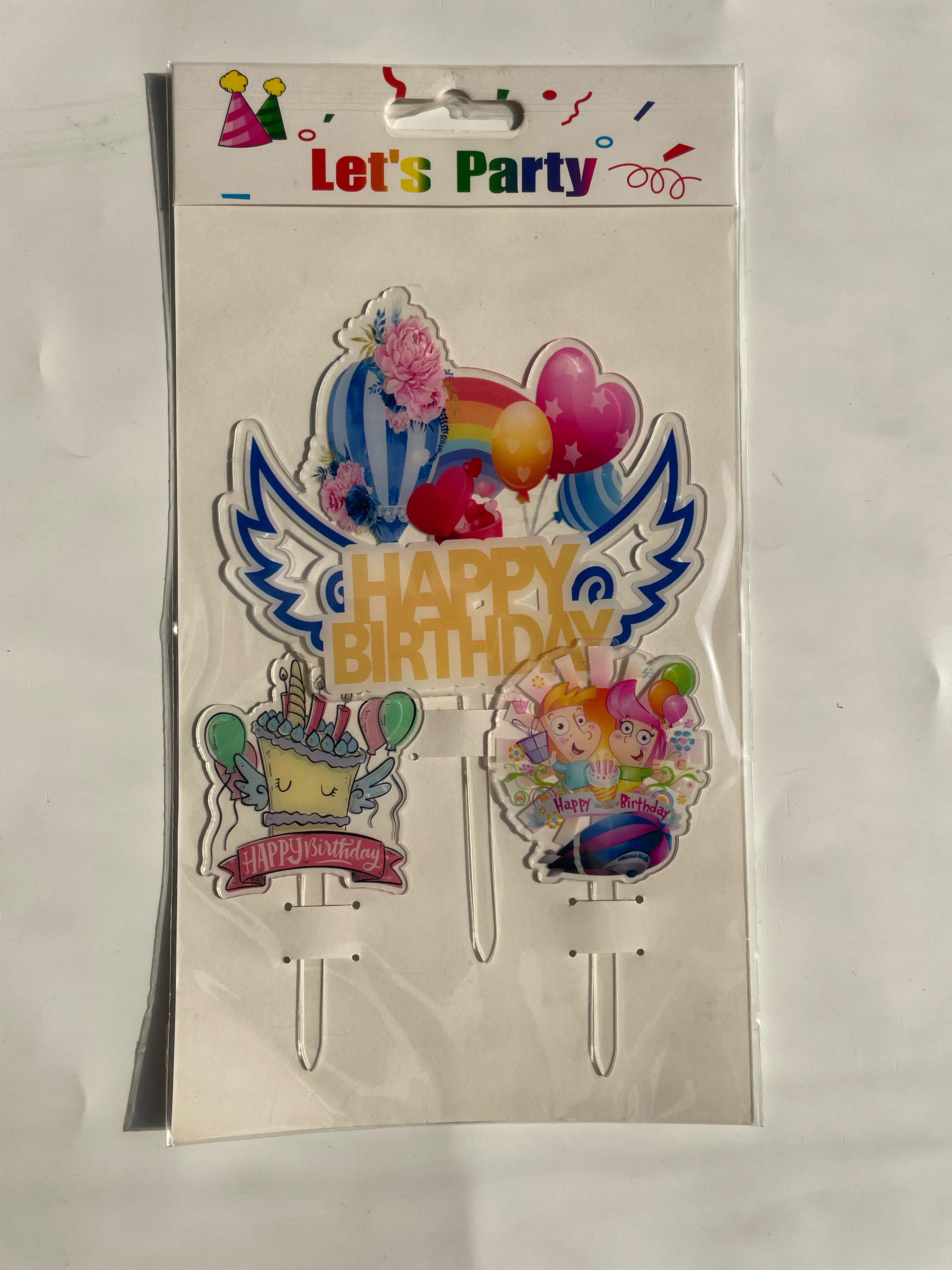 3pc Happy Birthday Wings Topper