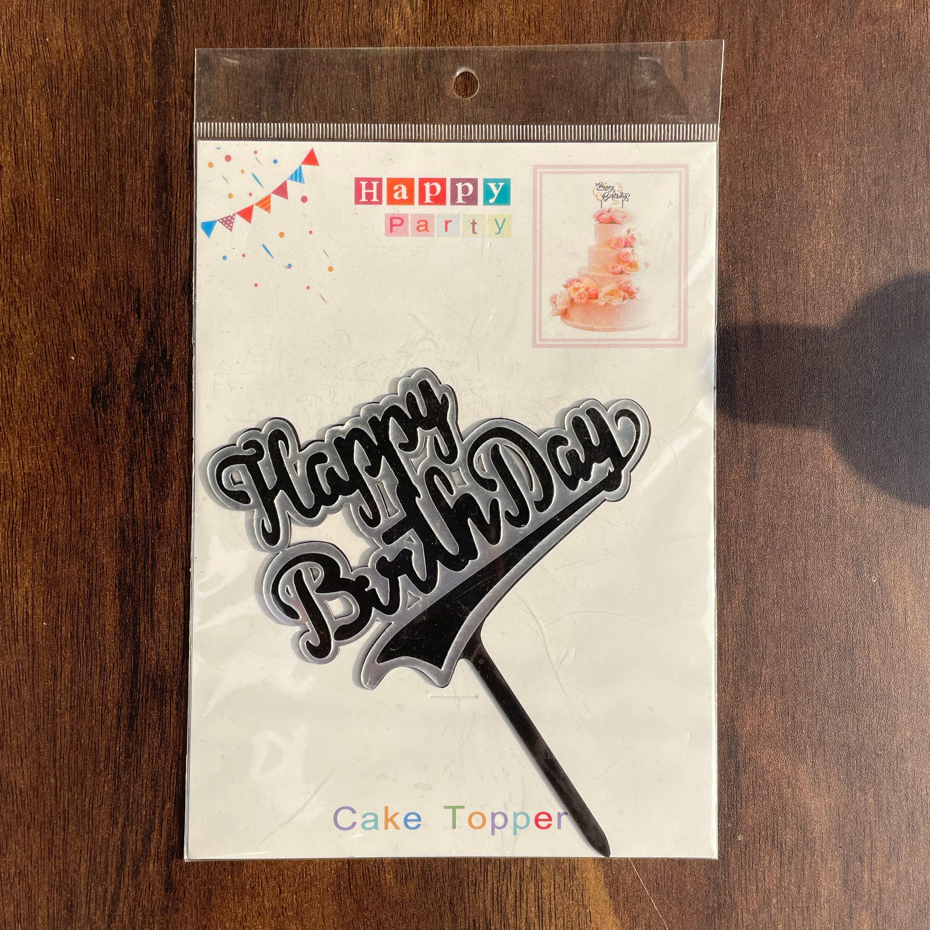 Black & Silver Happy Birthday Topper