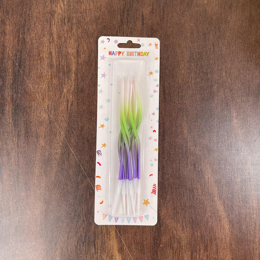 6pc Violet Green & White Spiral Candles