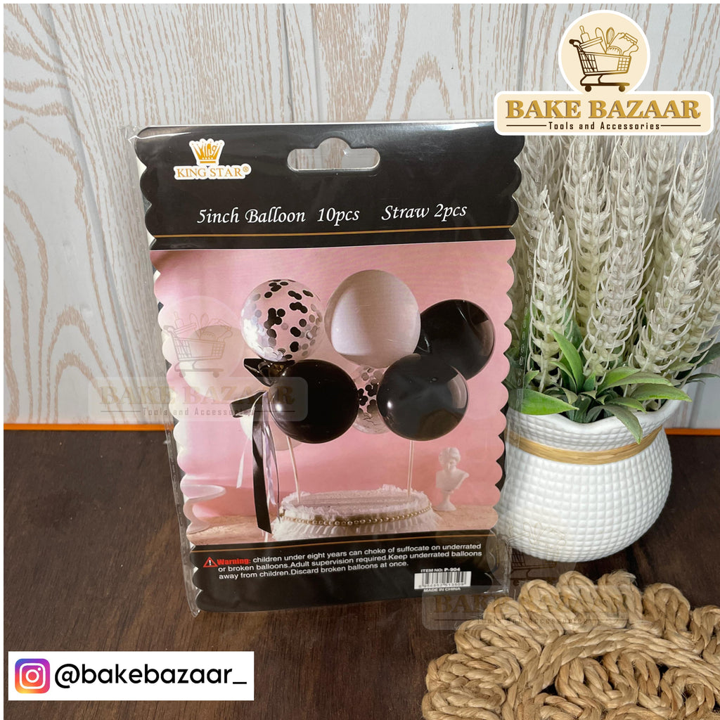 Black & White Confetti Balloon Cake Topper