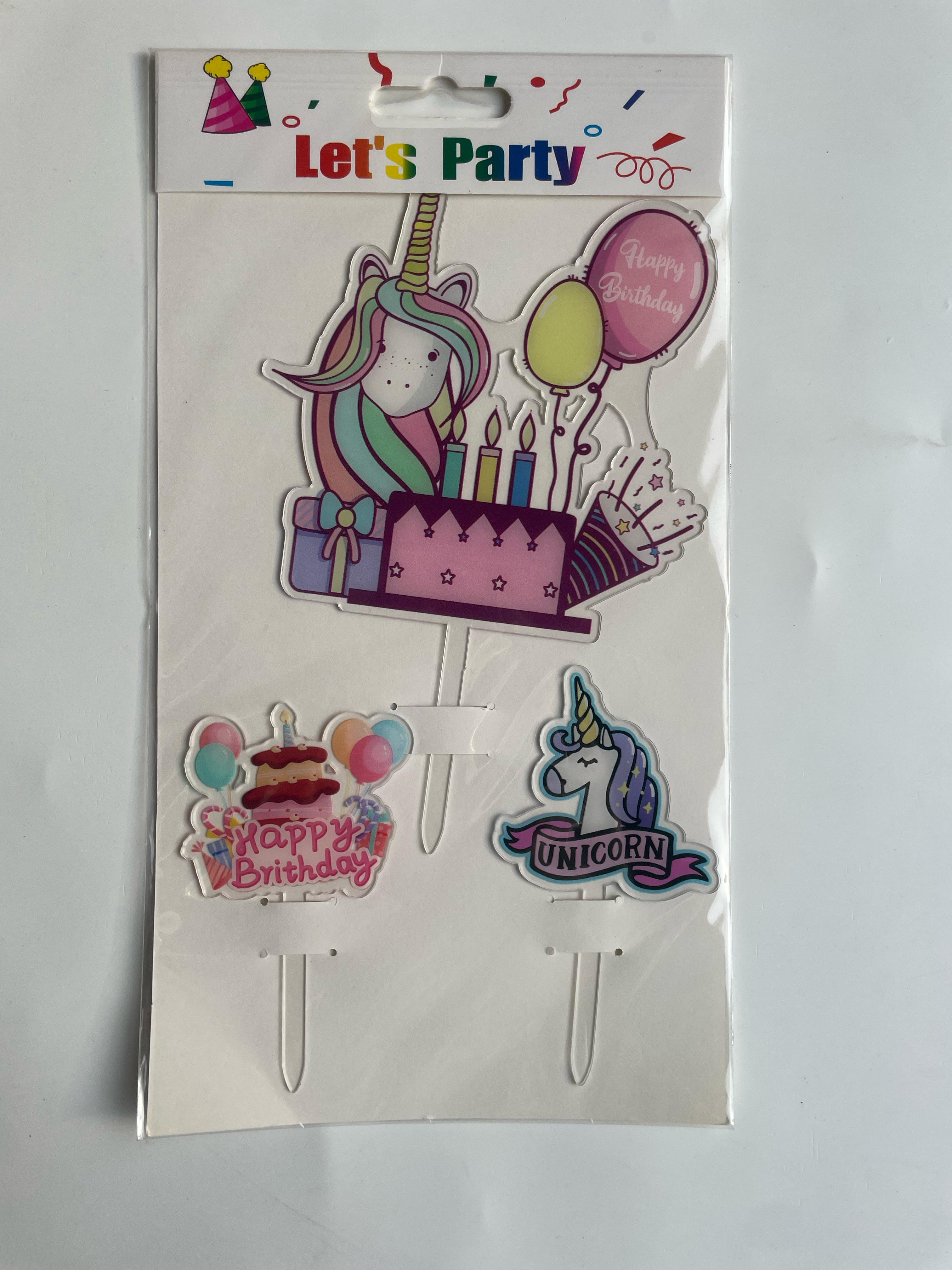 3pc Happy Birthday Unicorn Topper