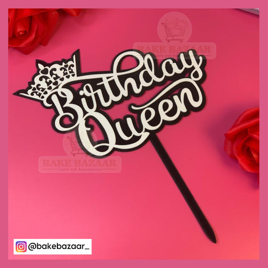 Black & White Happy Birthday Queen Topper