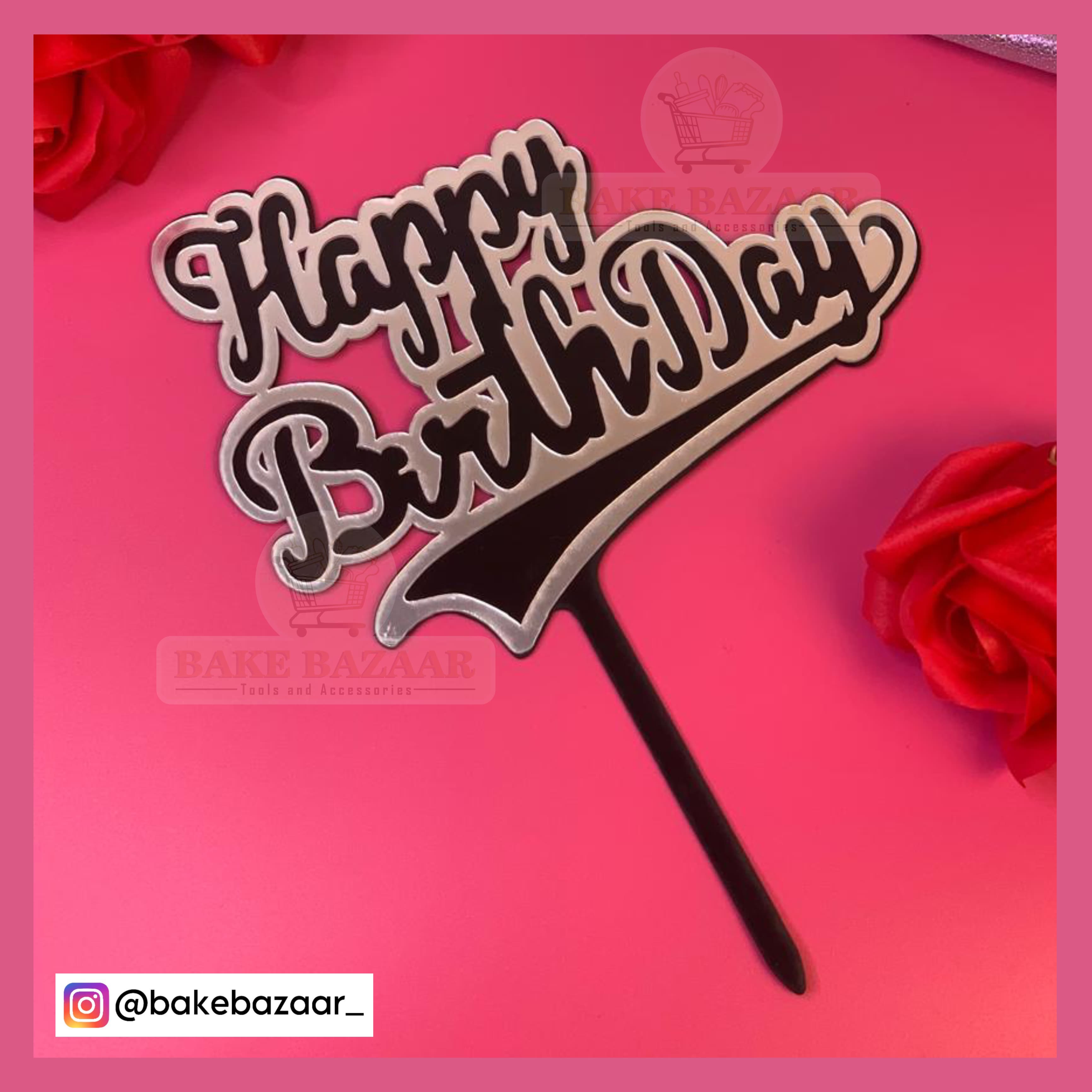 Black & Silver Happy Birthday Topper