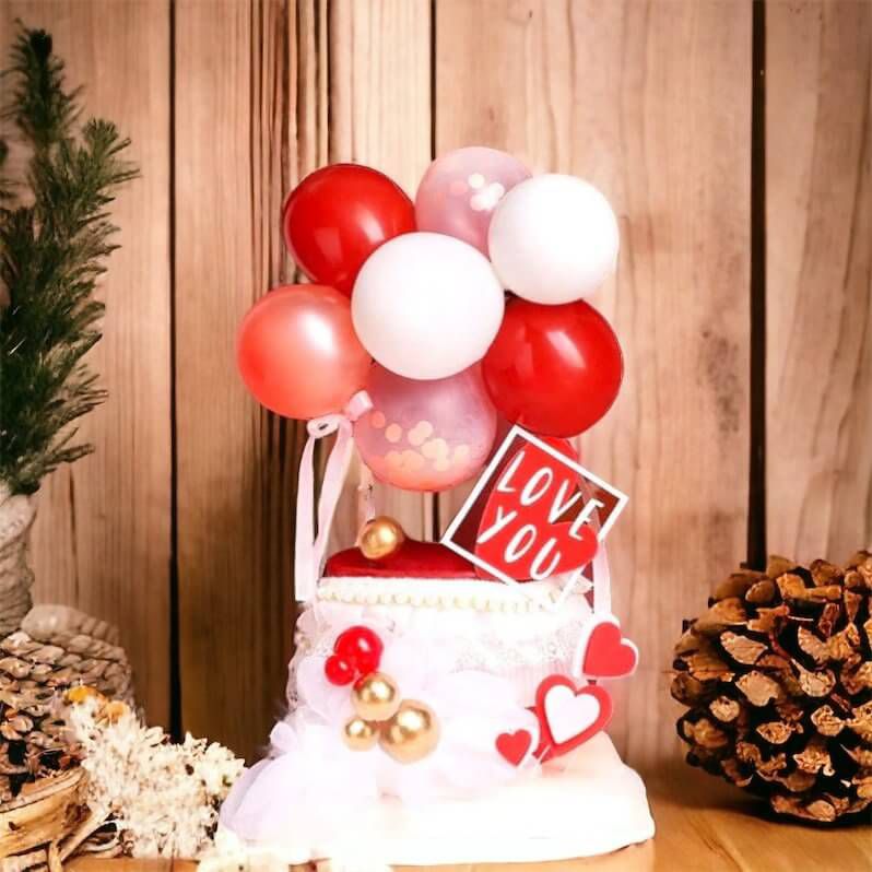 Red & White Confetti Balloon Cake Topper
