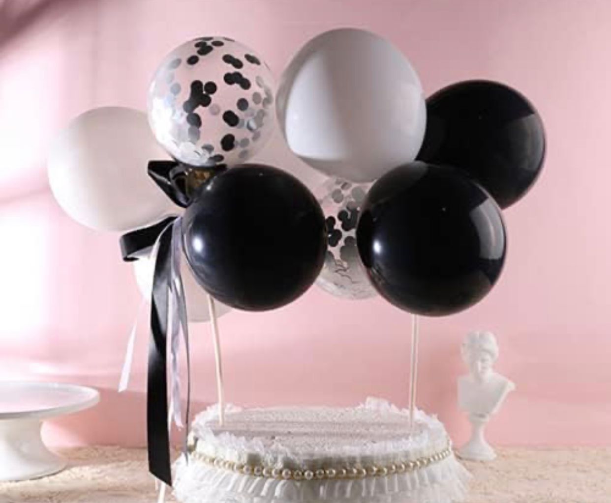 Black & White Confetti Balloon Cake Topper