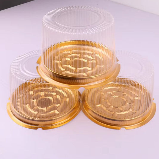 Golden Plastic Round Cake Box With Transparent Dome Lid (8inch)